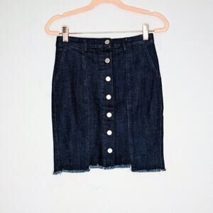 J.O.A. Slim Fit Button Down Denim Skirt Raw Edge Pockets Size S
